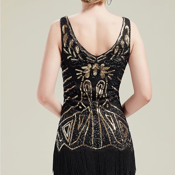 Elegant Black and Gold Mini Dress - Picture 5 of 9